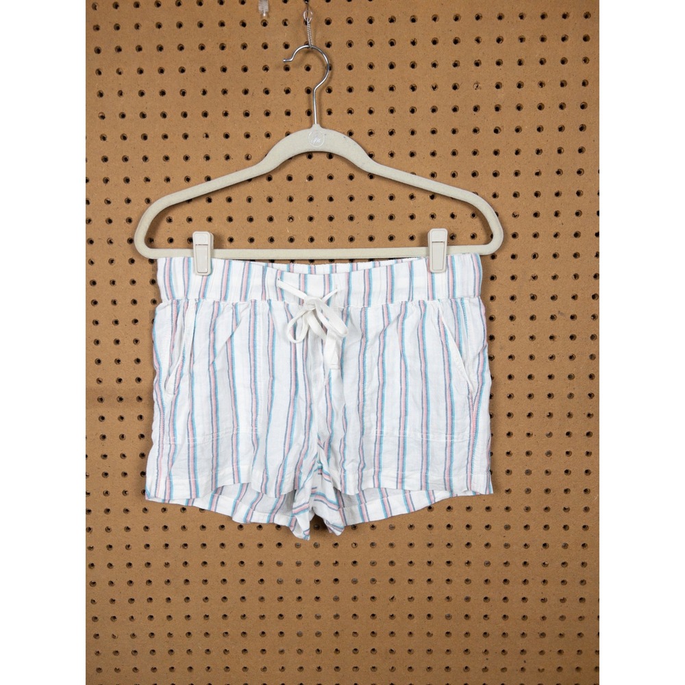Caslon Womens Linen Blend Striped Drawstring Shorts White Blue Pink size Small